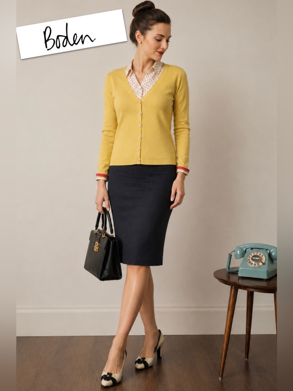 Boden Yellow cotton V-Neck Button-Up Cardigan